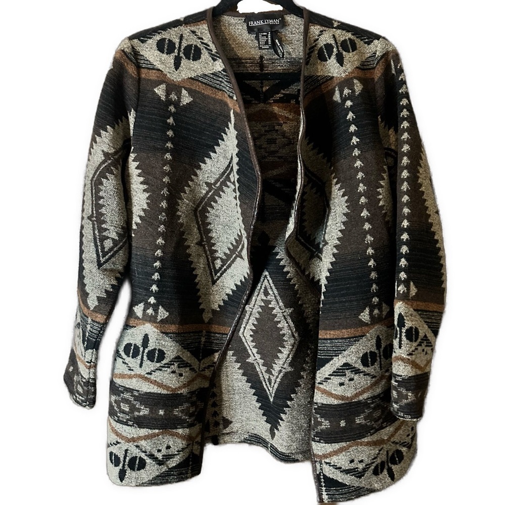 Frank Lyman Design Geometric Black and Brown Cardigan